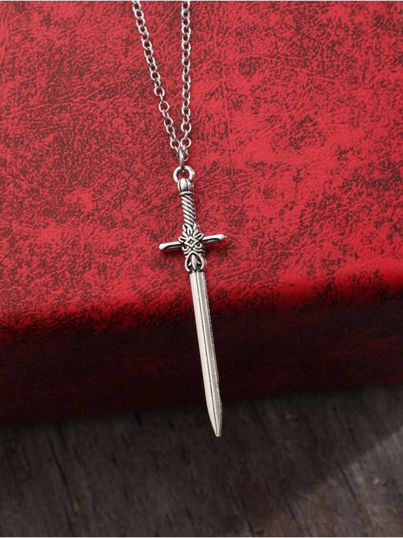 Silver Tone Zinc Alloy Sword Pendant Necklace For Women