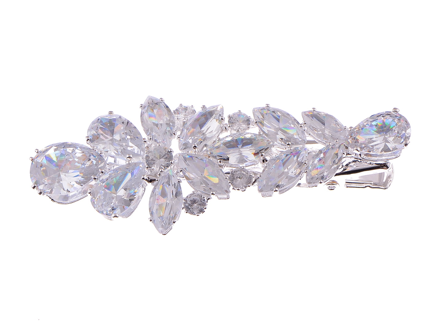 Silver Tone Zirconnia Czech Crystal Rhinestone Flower Bridal Hair Clip Pin