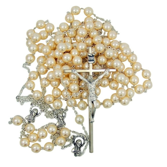 Silver Toned Wedding Lasso Rosary with Acrylic Prayer Bead for Married Couple, 33 Inch