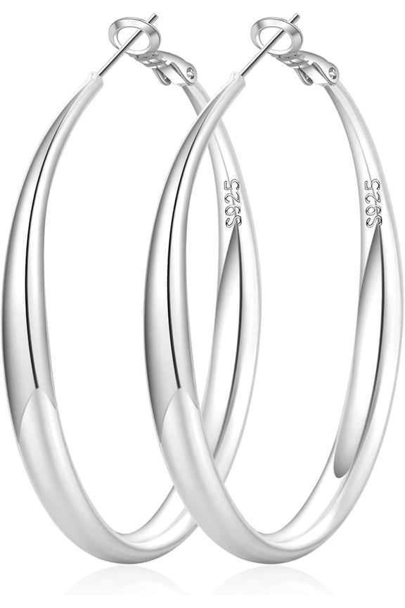 Silver Top Hoops Earrings for Women Hypoallergenic Large SPure 925 Sterling Silver Hoop Earrings Lightweight 5mm Width 30/50/70mm[j384]
