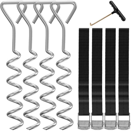 Trampoline Stakes 4 Pcs - Silver Trampoline Anchors High Wind Heavy Duty with T Hook-Set