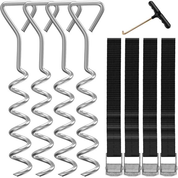 Trampoline Stakes 4 Pcs - Silver Trampoline Anchors High Wind Heavy Duty with T Hook-Set
