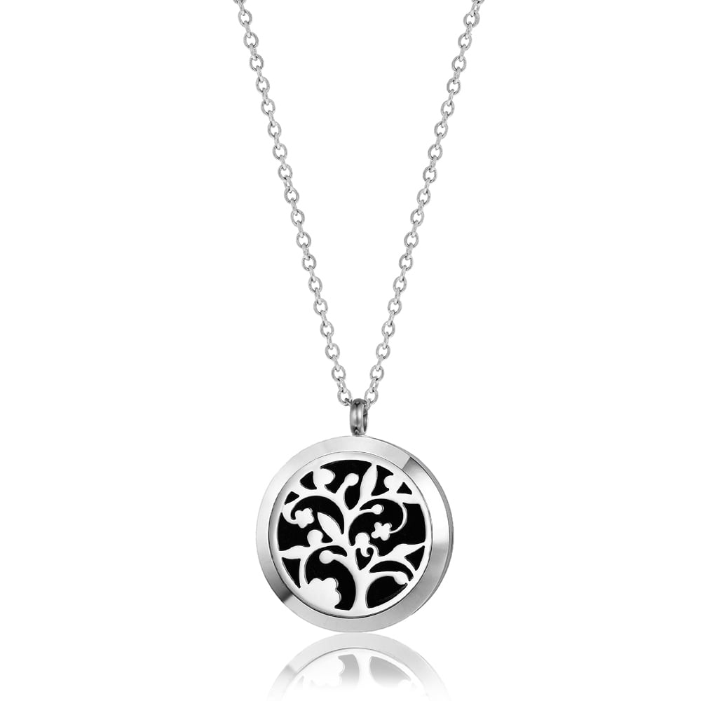 Silver Tree of Life Aromatherapy Oil Lockets Jewelry Essential Oil Diffuser Necklace Scent Necklace with Gift Box