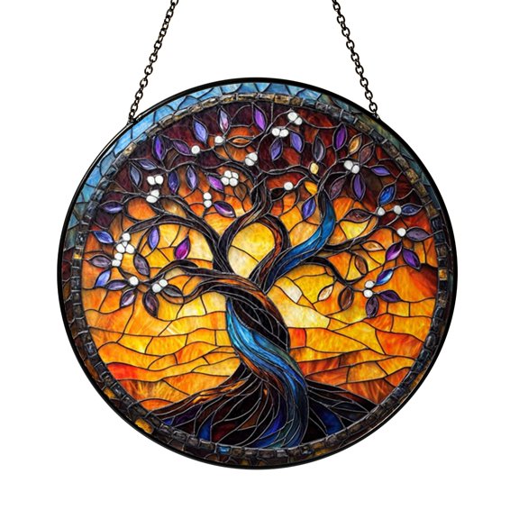 Silver Tree of Life Suncatcher Zen Sacred Circle Hanging Window Decor