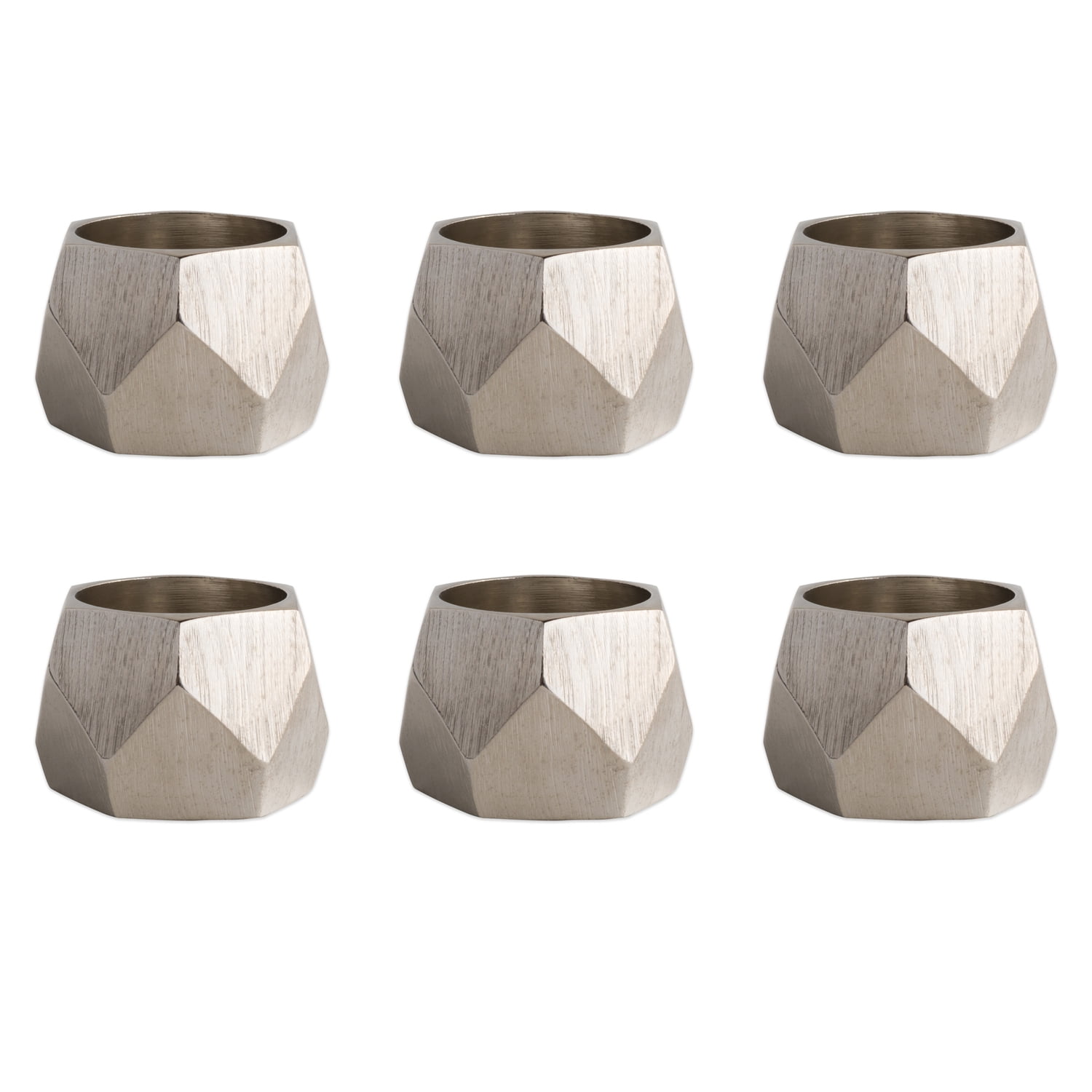 Geometric Silver Stainless Steel Napkin Rings Set of 6