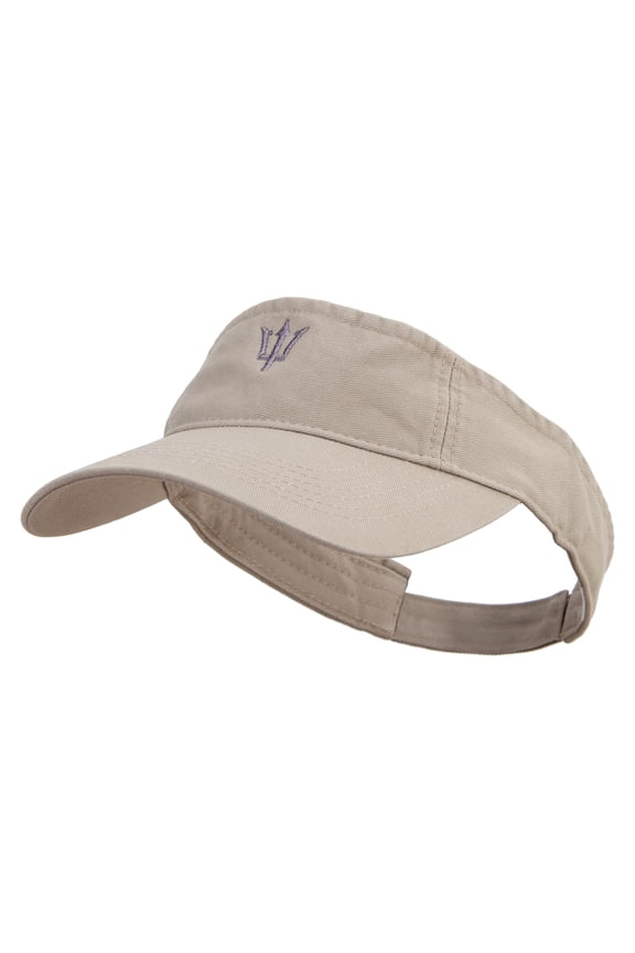 Silver Trident Embroidered Cotton Twill Washed Soft Visors - Khaki OSFM