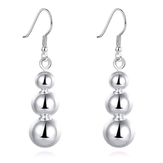 Silver Triple Bead Dangling French Hook Earrings for Woman Special Occasion Everyday Wear