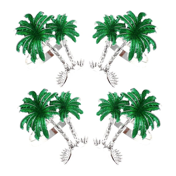 Silver Tropical Leaf Napkin Rings for Hawaiian Parties and Home Decor, Set of 4, Iron Material
