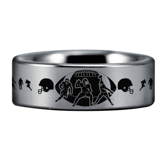 Silver Tungsten American Football Ring