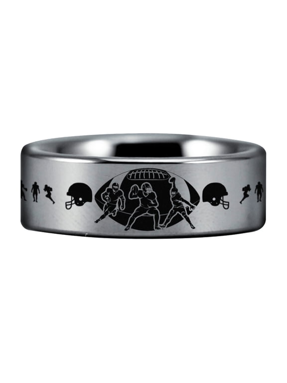 Silver Tungsten American Football Ring