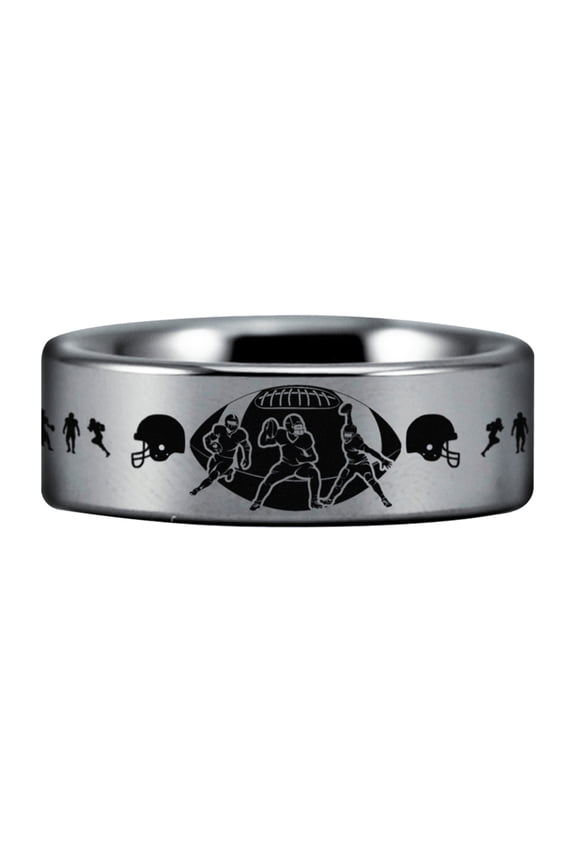 Silver Tungsten American Football Ring