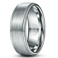 thumbnail image 1 of Silver Tungsten Carbide Ring for Men Brushed Finish Wedding Band Step Edges Comfort Fit Rings, 1 of 5