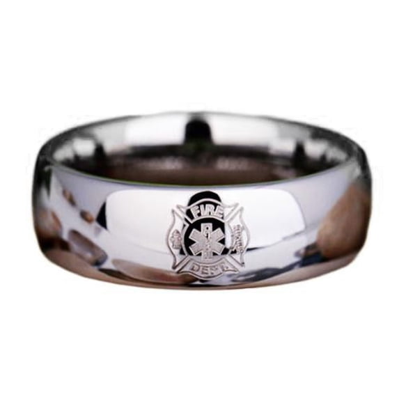 Silver Tungsten Firefighter Medical Ring