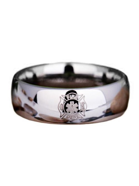Silver Tungsten Firefighter Medical Ring
