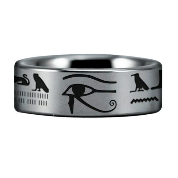 Silver Tungsten Hieroglyphs Ring