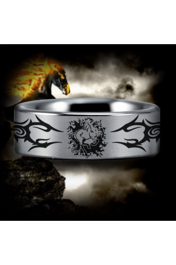 Silver Tungsten Horse on Fire Ring