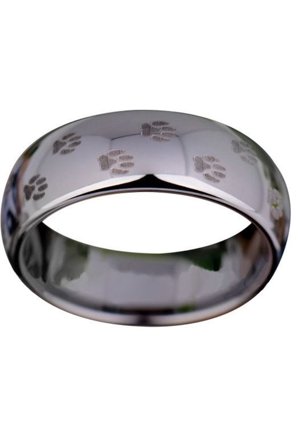 Silver Tungsten Pet's Paw Print Ring