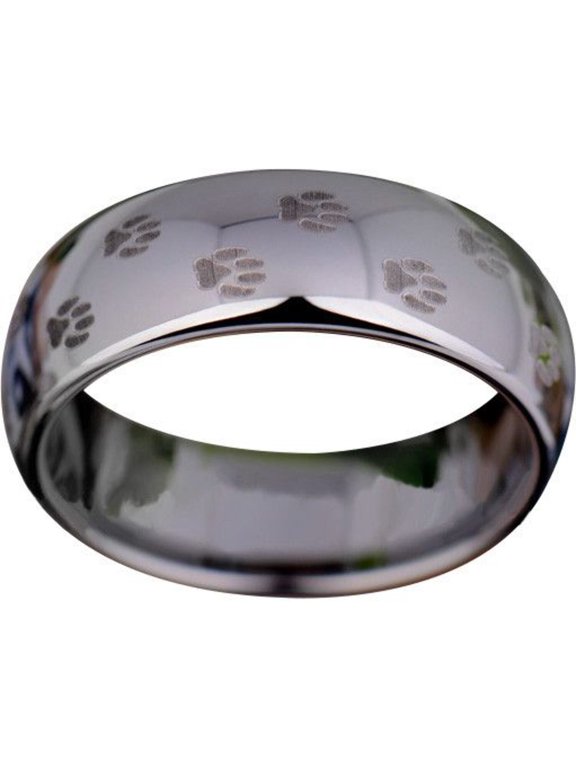 Silver Tungsten Pet's Paw Print Ring