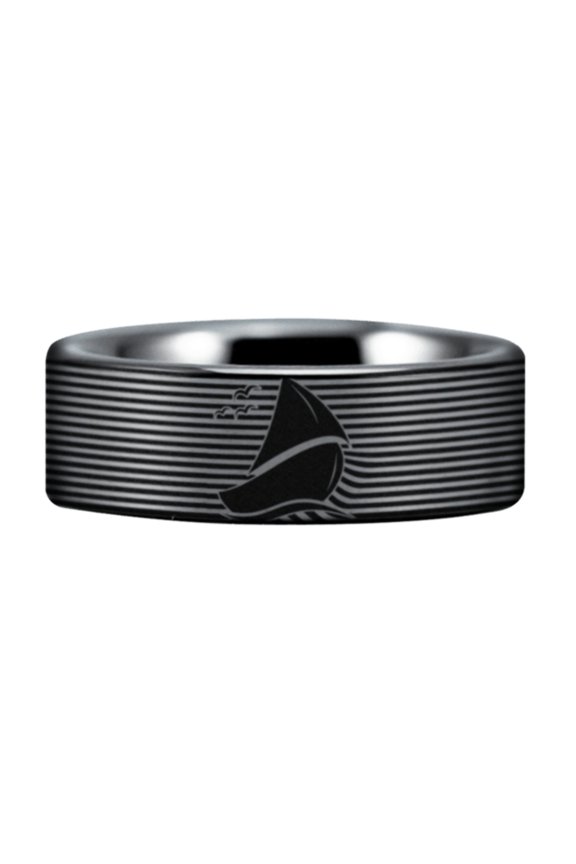 Silver Tungsten Sailboat Ring