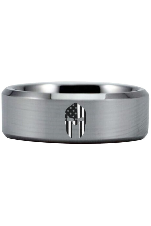 Silver Tungsten Spartan Mask Ring