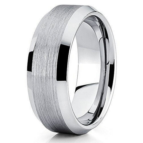 Tungsten Wedding Band Silver Tungsten Ring Tungsten Carbide Ring 8mm Beveled Edges