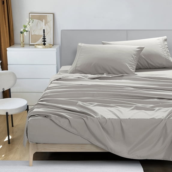 Silver Twin 3 Pieces Sheet Set - Rich and Soft Hand in Hotel Luxury Style - Easy Care, and Resistant to Wrinkle, Color Fade and Stain (Silver, Twin)