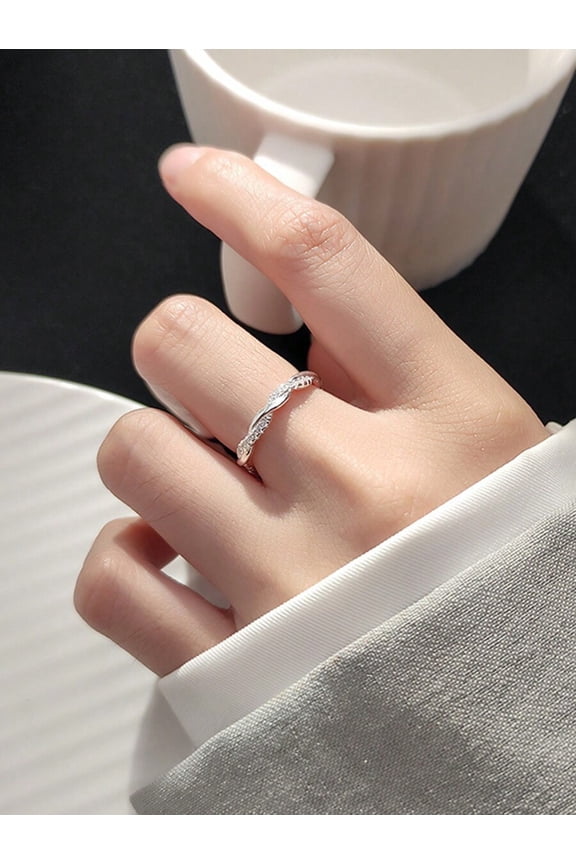 Silver Twisted Cuff Ring With Rhinestone Accents