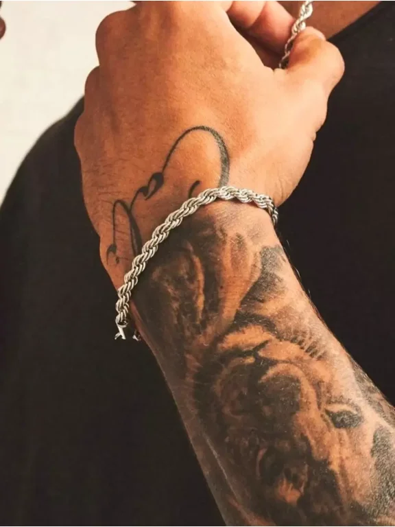 Silver Twisted Rope Chain Bracelet For Men, Stainless Steel, Minimalist