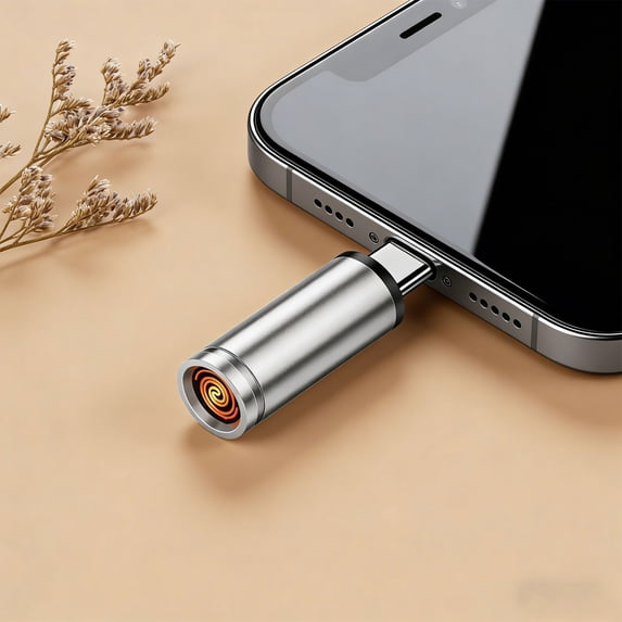 Silver Type-C Mini Electric Lighter, USB-C Plug-in Flameless Windproof Coil Lighter, Portable Fast Ignition Pocket Lighter for Travel, 1 Pc