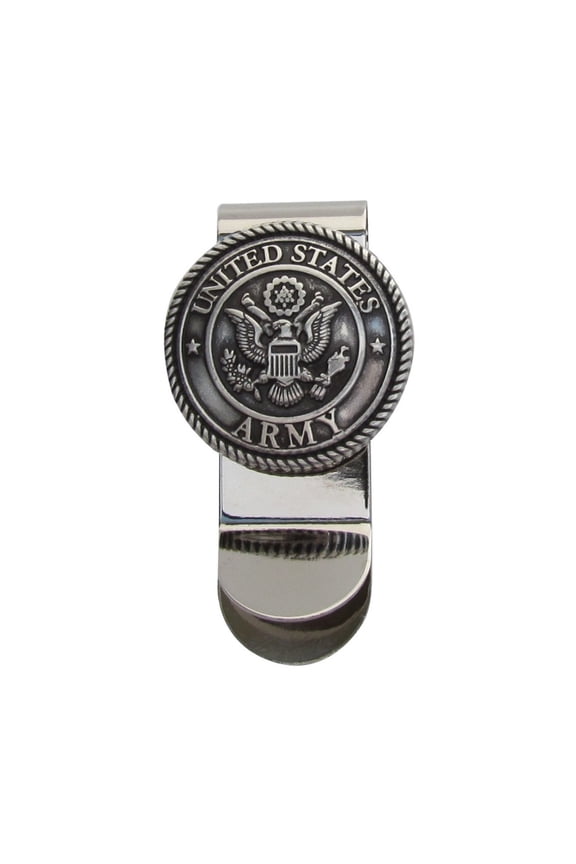 Silver US Army 3D Seal Money Clip Mens Concho Card Holder Men's Wallet Vet Gift