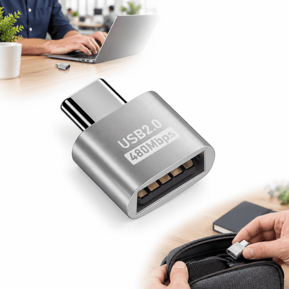 Silver USB C OTG Adapter, Type-C Male to USB-A Female Converter, USB 2.0 480Mbps Connector for Flash Drives, Keyboards and Mice, 1 Pack