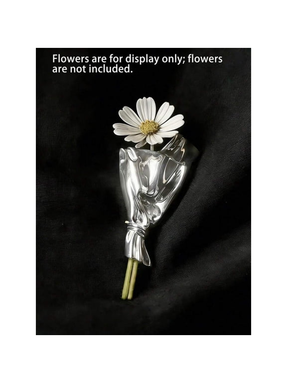 Silver Unique Elegant Vintage Floral Brooch Pin, Artistic Hand-Sculpted Bouquet Design, For Casual Daily Wear Or Gift