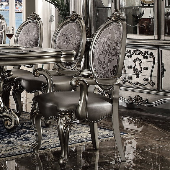 Silver Upholstery - Plush and Comfortable Seating - Dining Table - Classic Floral Patterns Combined