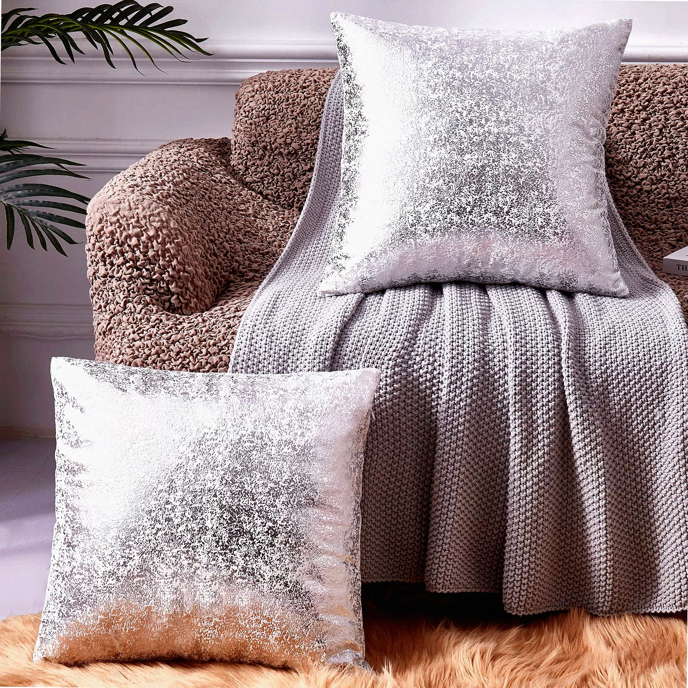 Silver Velvet 18x18 Hypoallergenic Throw Pillow Covers Set