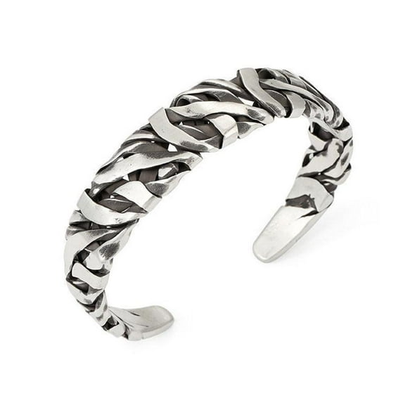 Silver Vintage Oval Bracelet Retro Elegant Open Cuff Bracelet for Men