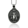 thumbnail image 1 of Silver Virgin Mary Men's Necklace, Miraculous Virgin Mary Pendant, Solid Silver Holy Mother Medallion, Religious Catholic Mens Gift Necklace, 1 of 5