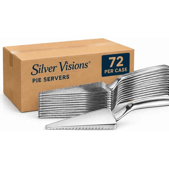 Silver Visions 10" Heavy Weight Silver Plastic Pie & Cake Servers with Serrated Edge, 72 Count Case