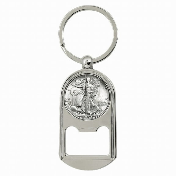 Silver Walking Liberty Half Dollar Coin Key Chain Bottle Opener