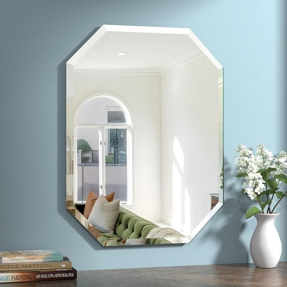 Silver Wall Mirror-Beveled Edge Frameless Mirror for Bathroom, Vanity, Bedroom, Rectangle Mirrors 24X32inch