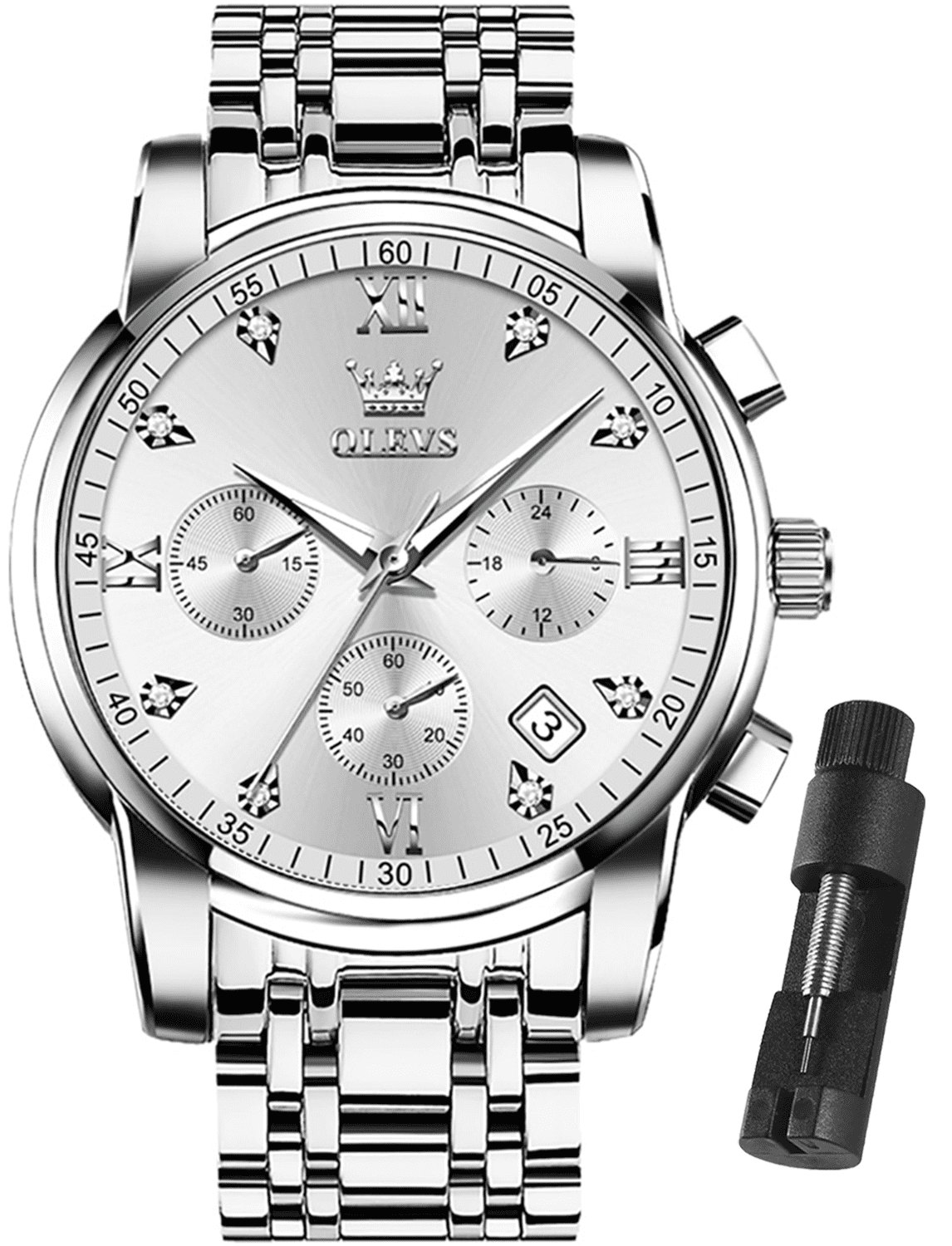 OLEVS Men s Luxury Silver Stainless Steel Dress UK Ubuy