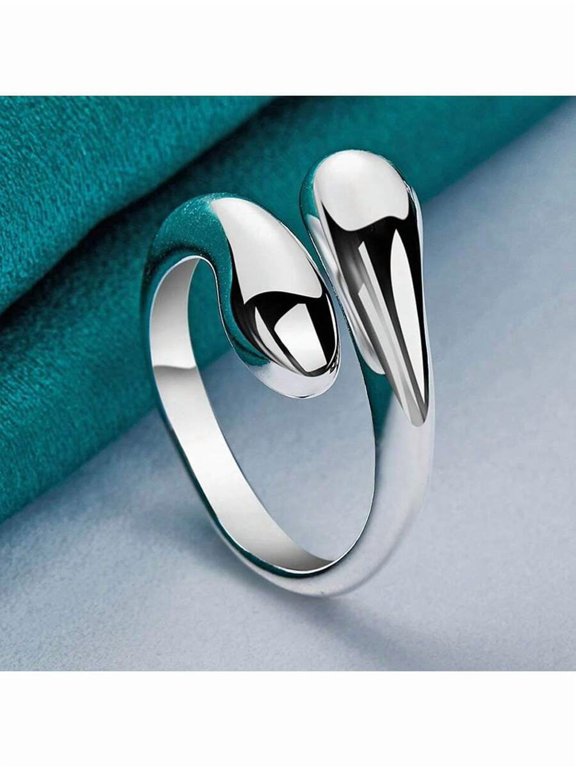 Silver Water Drop Adjustable Open Ring For Women Fashion Party Engagement Jewelry