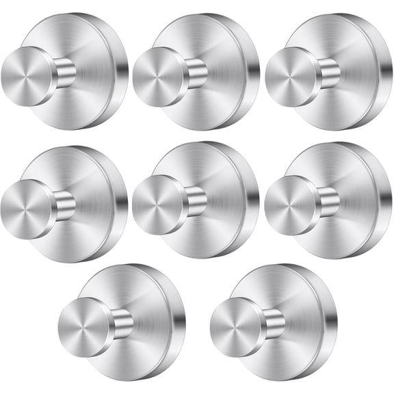 Silver Waterproof Suction Cup Hooks, 8-Pack Heavy Duty Stainless Steel No Drill Shower Hooks for Hanging Towels, Robes, Loofahs, Holder Holds Strong on Tile, Glass, Mirror, Wall, Bathroom Door