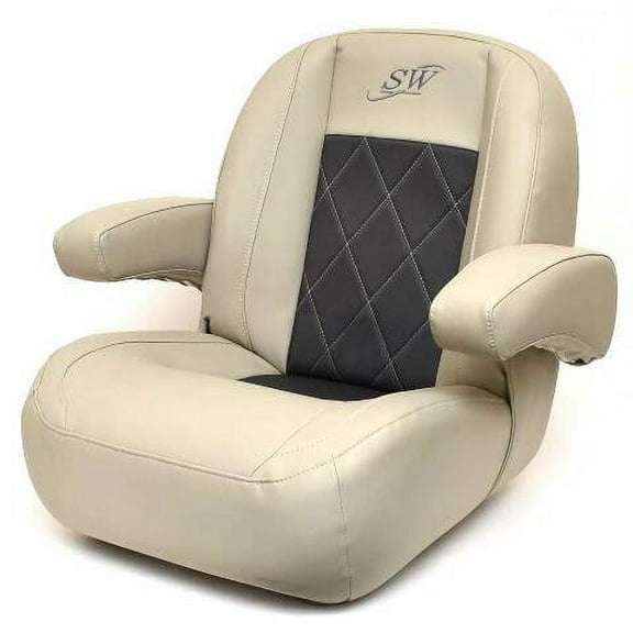 Silver Wave Pontoon Boat Helm Seat | Taupe Charcoal