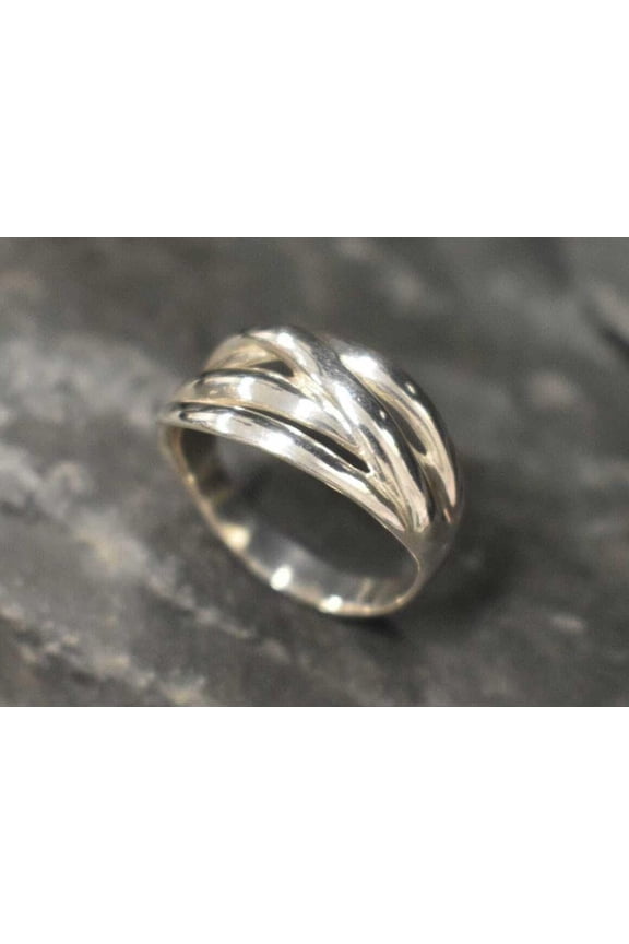 Silver Wave Ring - Wide Thick Band, Tangled Artisan Silver Jewelry, Unique Bohemian Statement Band for Women
