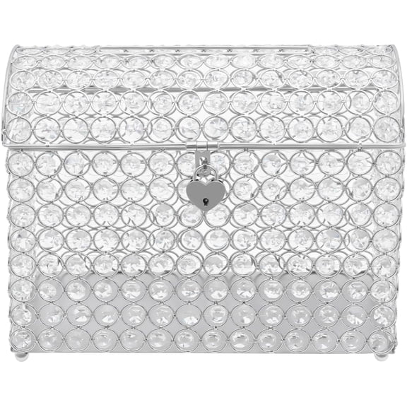 Silver Wedding Card Box Wedding Card Box With Heart Lock for Wedding Receptions, Anniversary, Keepsake