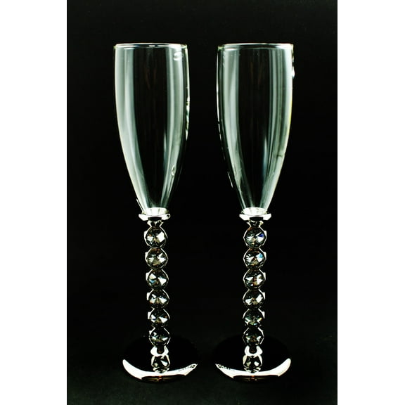 Silver Wedding Glasses Toasting Flute Set Personalized Engraved
