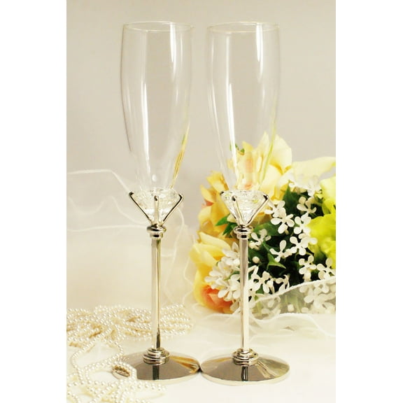 Silver Wedding Glasses Toasting Flute Set Personalized Engraved
