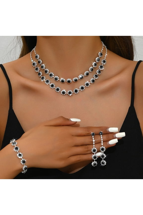 Silver Wedding Jewelry Sets for Brides Rhinestone Bridal Prom Costume Formal Jewelry Set for Wedding Cubic Zirconia Tennis Bracelets Necklaces for Bridesmaid Guest Dresses Accessories