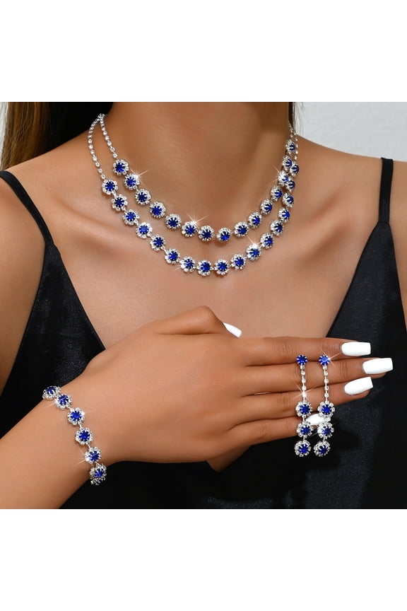 Silver Wedding Jewelry Sets for Brides Rhinestone Bridal Prom Costume Formal Jewelry Set for Wedding Cubic Zirconia Tennis Bracelets Necklaces for Bridesmaid Guest Dresses Accessories