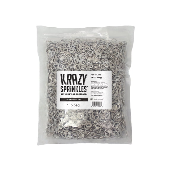Krazy Sprinkles - Edible Silver Wedding Ring Shapes - Bold Cake Decoration, 1LB Bag